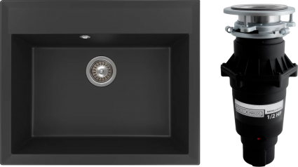 Комплект Мойка кухонная Florentina Тоскана 620 антрацит + Измельчитель Bone Crusher BC 810-SL Slim Line матовая, прямоугольная