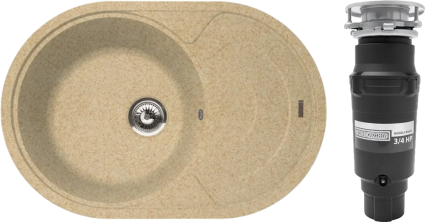 Комплект Мойка кухонная Florentina Родос 760 бежевый + Измельчитель Bone Crusher BC 910-SL-Slim Line матовая, овальная