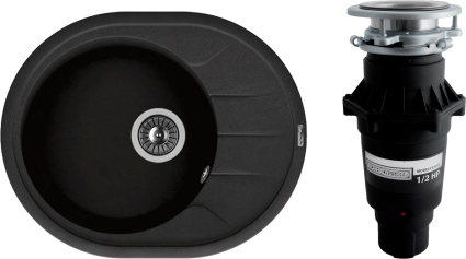 Комплект Мойка кухонная Florentina Родос 620 черный + Измельчитель Bone Crusher BC 810-SL Slim Line матовая, овальная