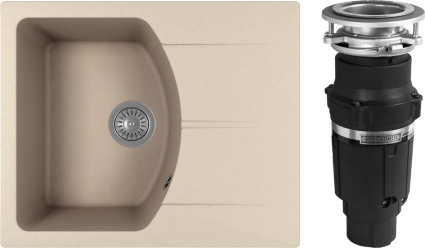 Комплект Мойка кухонная Florentina Паола 620 бежевая + Измельчитель Bone Crusher BC 610-AS матовая, прямоугольная