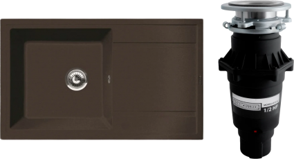 Комплект Мойка кухонная Florentina Липси 860 мокко + Измельчитель Bone Crusher BC 810-SL Slim Line матовая, прямоугольная