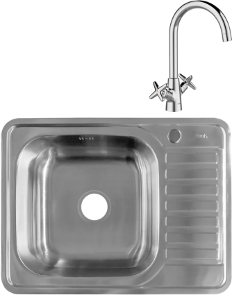 Комплект Мойка кухонная Iddis Basic BAS65SLi77 + Смеситель Acros ACRSB00i05 хром брашированная, прямоугольная