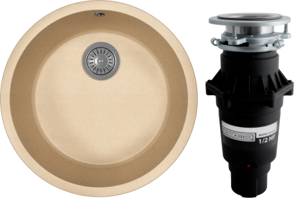 Комплект Мойка кухонная Florentina Вега Зеро бежевая + Измельчитель Bone Crusher BC 810-SL Slim Line матовая, круглая