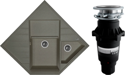 Комплект Мойка кухонная Florentina Бомбей черная + Измельчитель Bone Crusher BC 810-SL Slim Line матовая, многоугольная