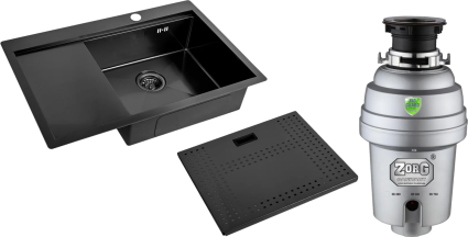 Комплект Мойка кухонная Zorg Master N-7852-R Grafit + Измельчитель Inox D ZR-56 D брашированная, прямоугольная