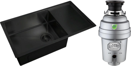 Комплект Мойка кухонная Zorg Light ZL R 780440 GRAFIT + Измельчитель Inox D ZR-38 D брашированная, прямоугольная