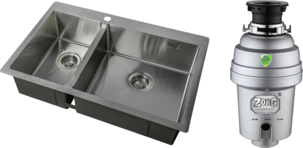 Комплект Мойка кухонная Zorg Light ZL R 780-2-510-R + Измельчитель Inox D ZR-56 D брашированная, прямоугольная