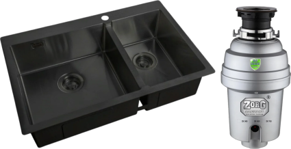Комплект Мойка кухонная Zorg Light ZL R 780-2-510-L GRAFIT + Измельчитель Inox D ZR-38 D брашированная, прямоугольная