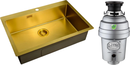 Комплект Мойка кухонная Zorg Light ZL R 750510 BRONZE + Измельчитель Inox D ZR-38 D брашированная, прямоугольная