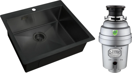 Комплект Мойка кухонная Zorg Light ZL R 590510 GRAFIT + Измельчитель Inox D ZR-56 D прямоугольная,  в современном стиле