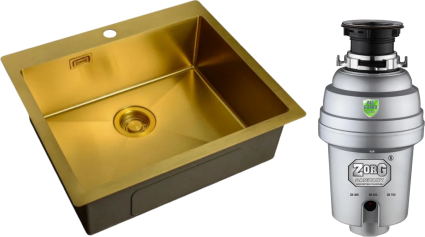 Комплект Мойка кухонная Zorg Light ZL R 590510 BRONZE + Измельчитель Inox D ZR-38 D брашированная, прямоугольная