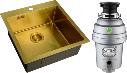 Комплект Мойка кухонная Zorg Light ZL R 510510 BRONZE + Измельчитель Inox D ZR-38 D брашированная, квадратная