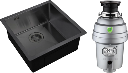 Комплект Мойка кухонная Zorg Light ZL R 440440 GRAFIT + Измельчитель Inox D ZR-56 D квадратная,  в современном стиле