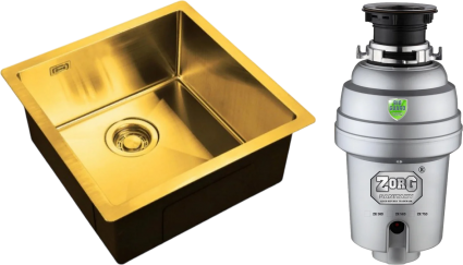 Комплект Мойка кухонная Zorg Light ZL R 440440 BRONZE + Измельчитель Inox D ZR-38 D брашированная, прямоугольная