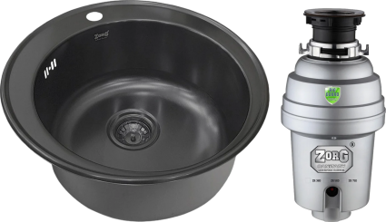 Комплект Мойка кухонная Zorg Light SZR-510/205 GRAFIT + Измельчитель Inox D ZR-56 D брашированная, круглая