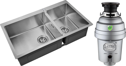 Комплект Мойка кухонная Zorg Inox R 78-2-51 L + Измельчитель Inox D ZR-56 D брашированная, прямоугольная