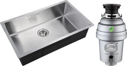 Комплект Мойка кухонная Zorg Inox R 7444 + Измельчитель Inox D ZR-56 D брашированная, прямоугольная