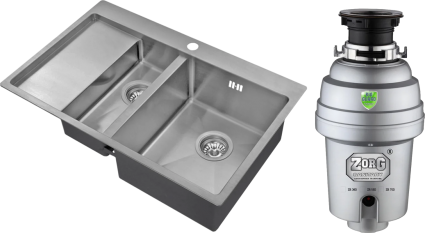 Комплект Мойка кухонная Zorg Inox R 5178-2-R + Измельчитель Inox D ZR-56 D брашированная, прямоугольная