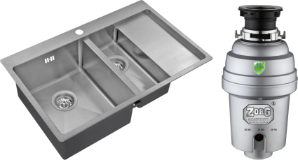 Комплект Мойка кухонная Zorg Inox R 5178-2-L + Измельчитель Inox D ZR-38 D брашированная, прямоугольная