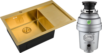 Комплект Мойка кухонная Zorg Inox Pvd SZR-7851-L Bronze + Измельчитель Inox D ZR-38 D брашированная, прямоугольная
