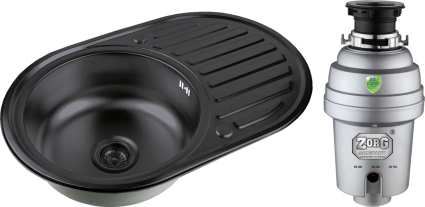Комплект Мойка кухонная Zorg Inox PVD SZR 7750  GRAFIT графит + Измельчитель Inox D ZR-56 D брашированная, овальная