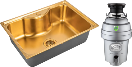 Комплект Мойка кухонная Zorg Inox PVD SZR 6545 BRONZE бронза + Измельчитель Inox D ZR-56 D брашированная, прямоугольная