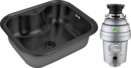 Комплект Мойка кухонная Zorg Inox PVD SZR 5848 GRAFIT графит + Измельчитель Inox D ZR-38 D брашированная, прямоугольная
