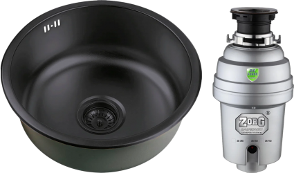 Комплект Мойка кухонная Zorg Inox PVD SZR 450 GRAFIT + Измельчитель Inox D ZR-56 D матовая, круглая