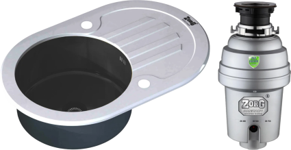 Комплект Мойка кухонная Zorg Glass GL-7851-OV-WHITE-GRAFIT графит + Измельчитель Inox D ZR-38 D полированная, овальная