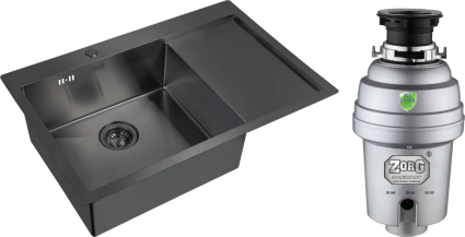 Комплект Мойка кухонная Zorg Inox PVD 7851 L grafit + Измельчитель Inox D ZR-56 D брашированная, прямоугольная