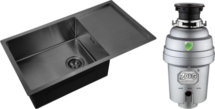 Комплект Мойка кухонная Zorg Inox PVD 7844 grafit + Измельчитель Inox D ZR-38 D брашированная, прямоугольная