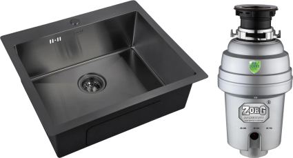 Комплект Мойка кухонная Zorg Inox PVD 5951 grafit + Измельчитель Inox D ZR-56 D брашированная, прямоугольная