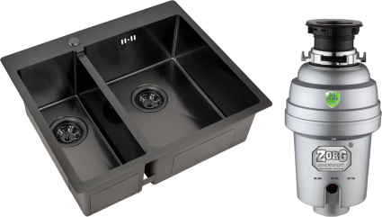 Комплект Мойка кухонная Zorg Inox PVD 59-2-51-R GRAFIT R, графит + Измельчитель Inox D ZR-38 D, брашированная, прямоугольная