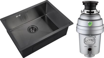 Комплект Мойка кухонная Zorg Inox PVD 5844 grafit + Измельчитель Inox D ZR-56 D брашированная, прямоугольная