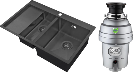 Комплект Мойка кухонная Zorg Inox PVD 5178-2-R grafit + Измельчитель Inox D ZR-38 D брашированная, прямоугольная