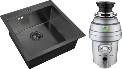 Комплект Мойка кухонная Zorg Inox PVD 5151 grafit + Измельчитель Inox D ZR-56 D брашированная, квадратная