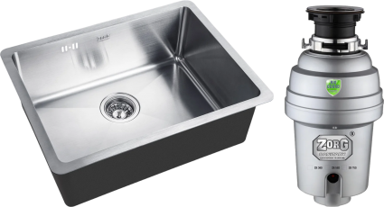 Комплект Мойка кухонная Zorg Inox HD 5844 + Измельчитель Inox D ZR-38 D брашированная, прямоугольная