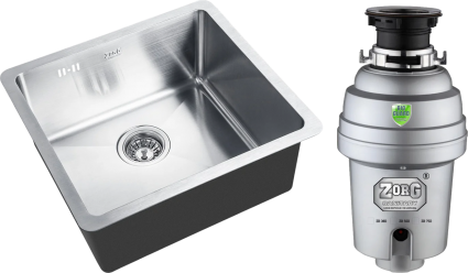 Комплект Мойка кухонная Zorg Inox HD 4844 + Измельчитель Inox D ZR-56 D брашированная, квадратная