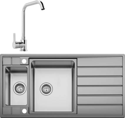Комплект Мойка кухонная Seaman Eco Roma SMR-9750B2 с клапан-автоматом + Смеситель MEGA Ege MG-PL10 хром, брашированная, прямоугольная