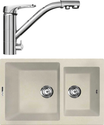 Комплект Мойка кухонная Lava D3.CRE crema + Смеситель SG05 CR chrome матовая, прямоугольная