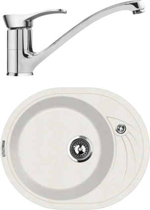 Комплект Мойка кухонная Lava E1.LAT latte + Смеситель SG04 CR chrome матовая, овальная