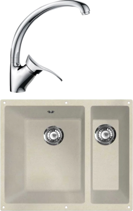 Комплект Мойка кухонная Lava U2 crema + Смеситель SG01 CR chrome матовая, прямоугольная