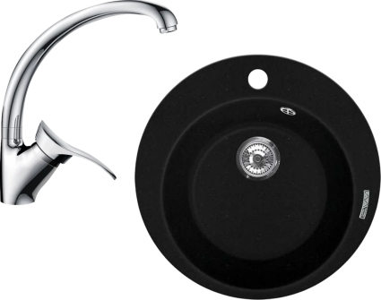 Комплект Мойка кухонная Lava R1 lava + Смеситель SG01 CR chrome матовая, круглая