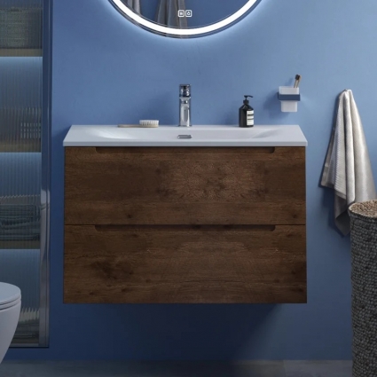 Тумба с раковиной BelBagno Etna 39 80 rovere moro, раковина BB-8099-3-80, подвесная, матовая