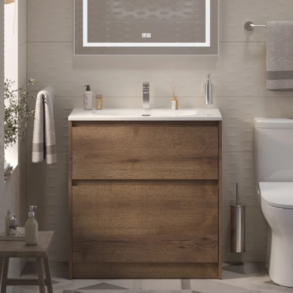 Тумба с раковиной BelBagno Kraft 39 80 напольная, rovere tabacco, раковина BB-8099-3-80, матовая, с ящиками