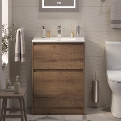 Тумба с раковиной BelBagno Kraft 39 60 напольная, rovere tabacco, раковина BB-8099-3-60, матовая, с ящиками