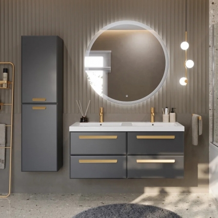 Мебель для ванной комнаты Cezares Eco 120 4 ящика, ручки сатиновое золото, grafito, подвесная, матовая