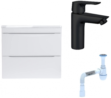 Комплект: Тумба с раковиной Style Line Бергамо Мини 60 Люкс Plus + Смеситель Aquanet Static AF330-10B + Сифон АниПласт