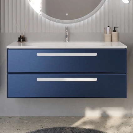 Тумба с раковиной Cezares Eco 120 2 ящика, ручки сатин, sapfiro, подвесная, матовая