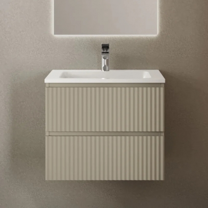 Тумба под раковину Raval Coste 60 подвесная, 2 ящика, светло--коричневая, матовая, с доводчиками